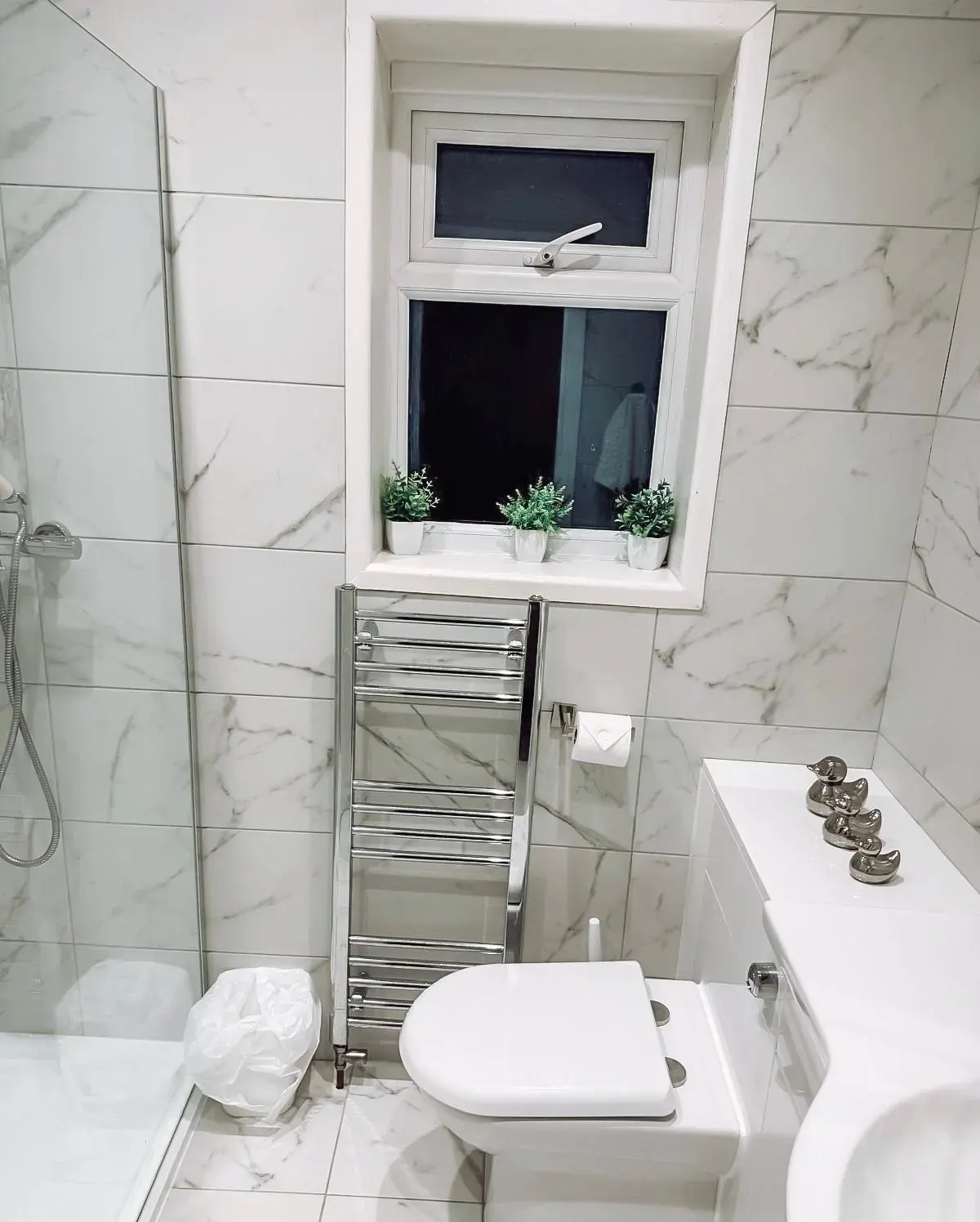 Heated towel rail and window