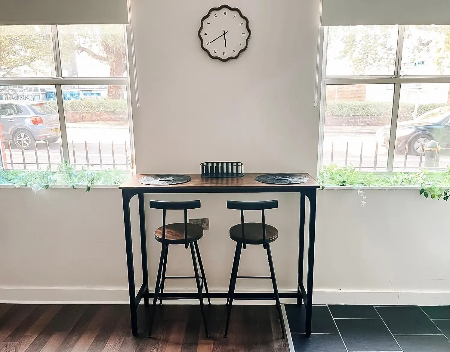 Breakfast bar for two by the front windows